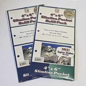 Vtg Thompson Slimline Pocket Refills 4" x 6" Holds 60 Photos Captions 2pks